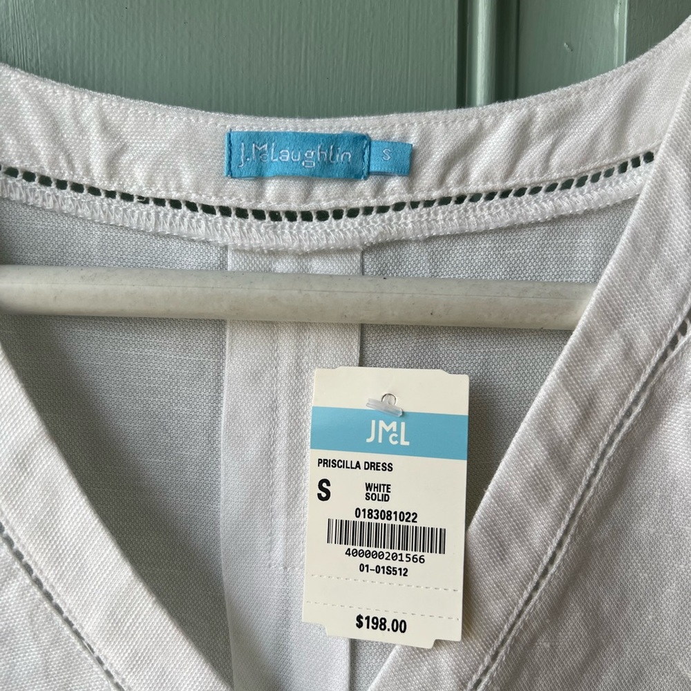 NWT J McLaughlin Linen blend dress in white w beautiful shoulder detail - Picture 2 of 8